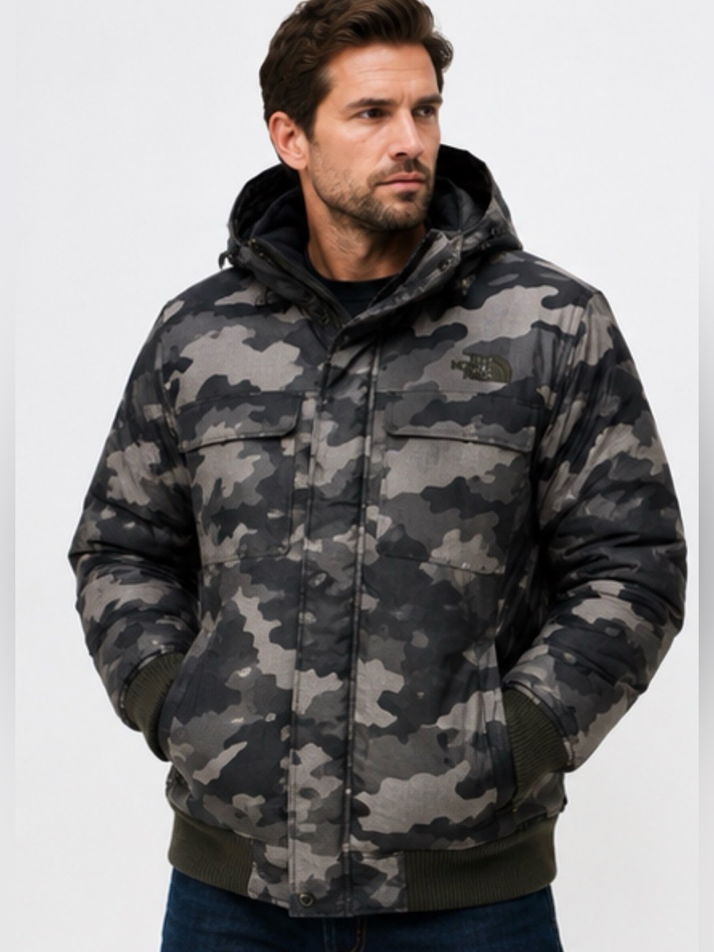 The North Face Men’s XXL Camo Goose Down Parka Face Gaiter F15 Winter Jacket